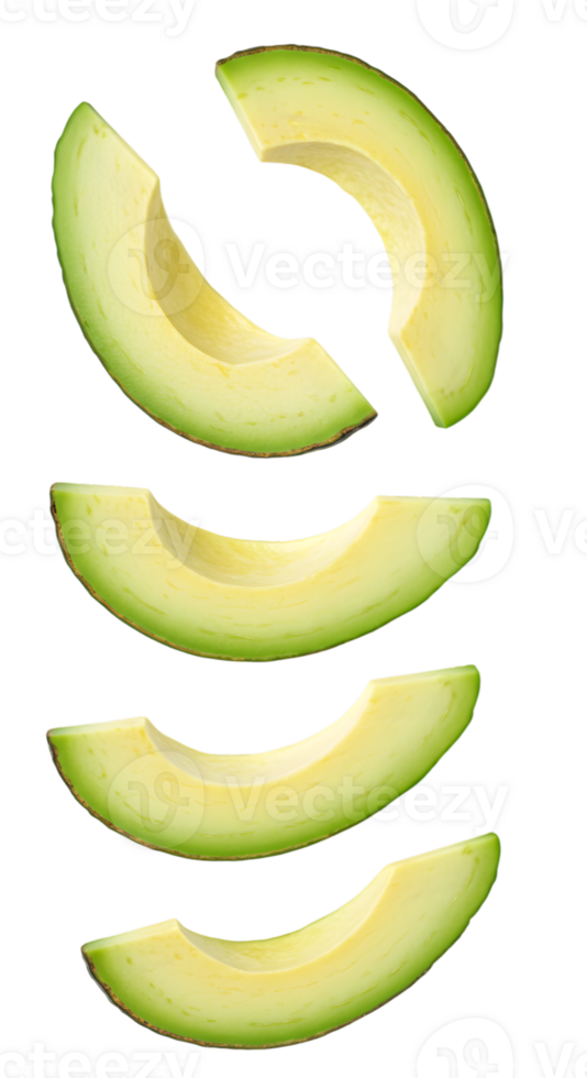 Isolated Avocado Slices on Transparent Background, Delicious Green Avocado Fruit Pieces, Freshness and Culinary Concepts png