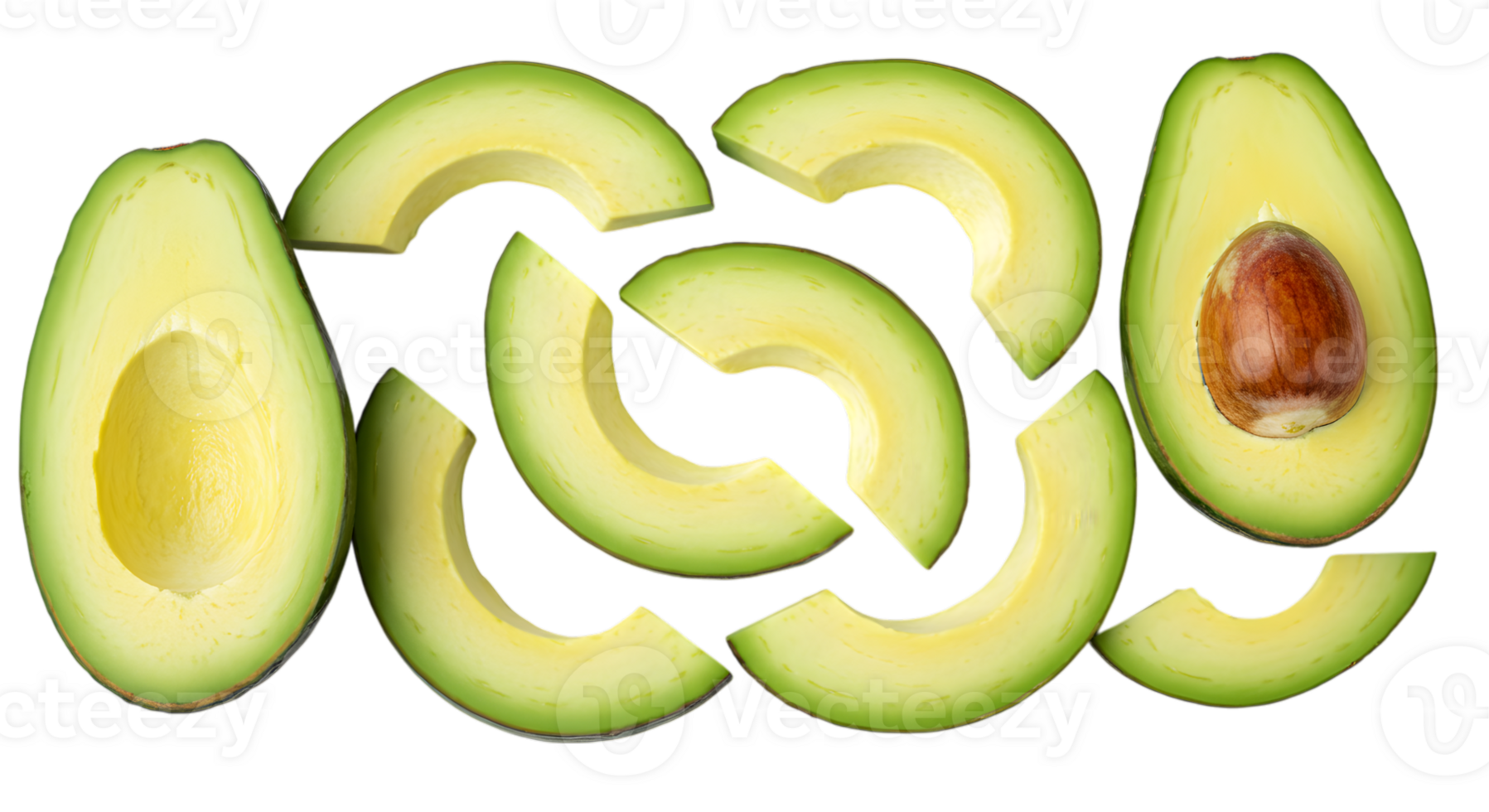 Fresh Avocado Slices Arranged on Transparent Background for Healthy Food Designs png