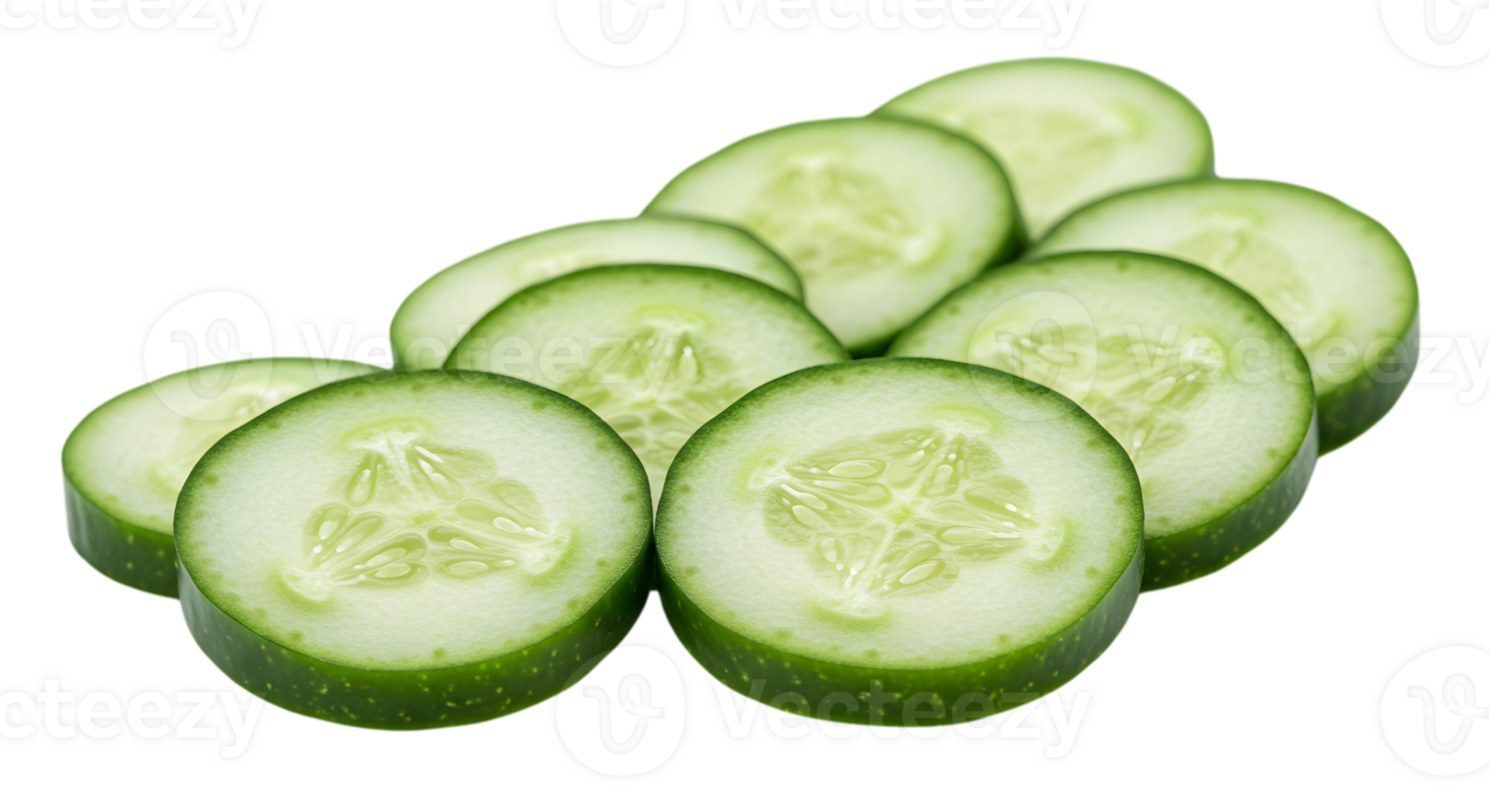 Fresh Cucumber Slices on a Transparent Background Displaying Vibrant Green Color and Delicate Seed Pattern png