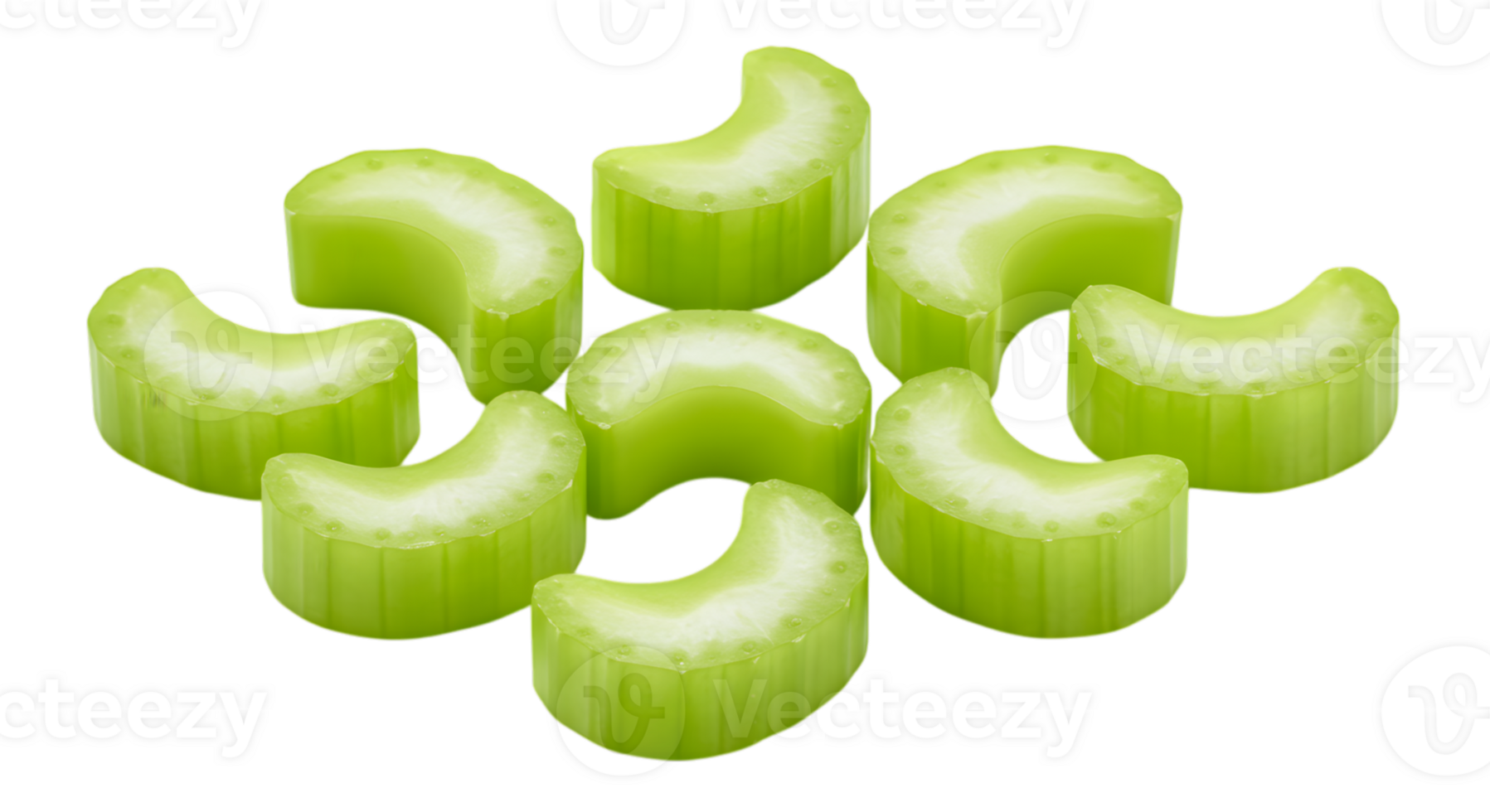 Vibrant Fresh Celery Slices Arranged Harmoniously on a Transparent Backdrop png