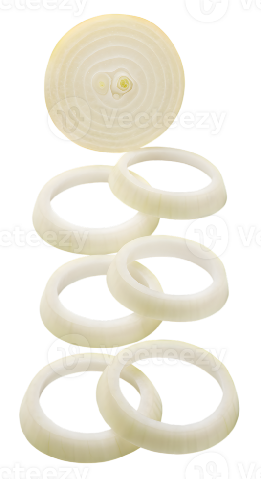 White Onion Slices Floating on Transparent Background for Culinary Art png