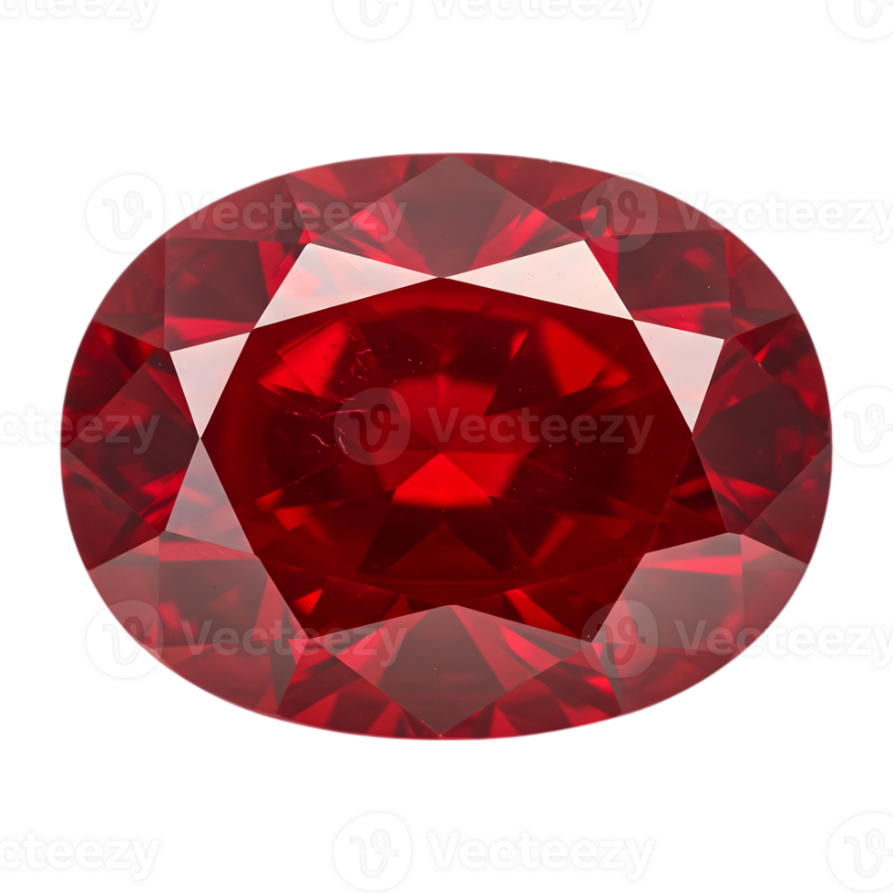 Vibrant Red Gemstone with Intricate Facets on Transparent Backdrop png