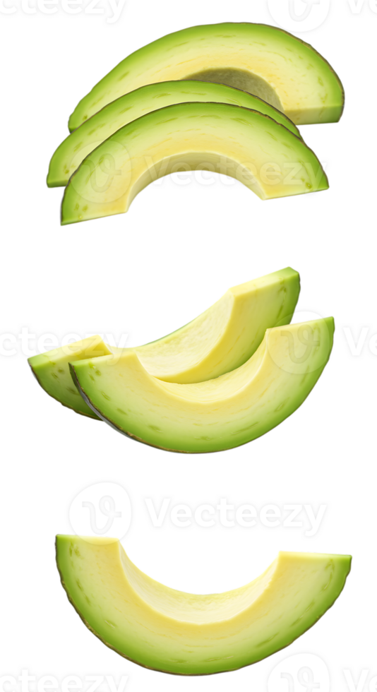 Fresh Avocado Slices in Vertical Arrangement on Transparent Background png