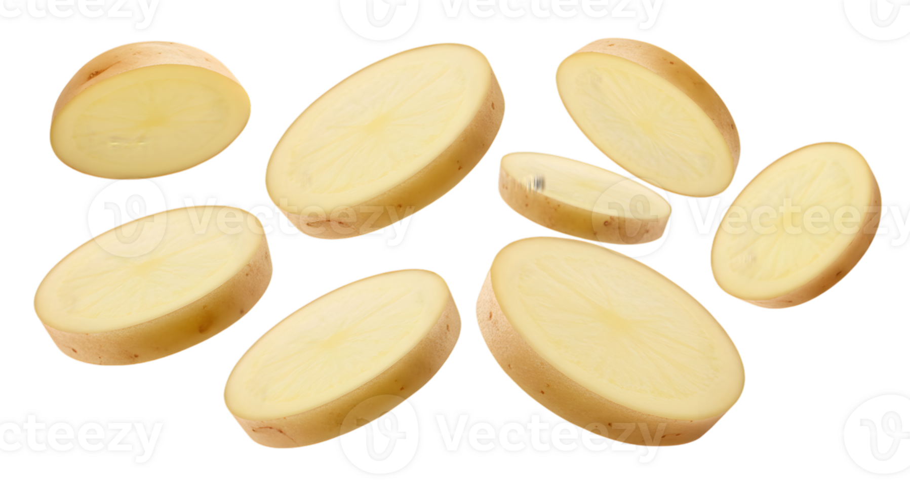 Studio Shot of Potato Slices on a black Backdrop with a Clean Look png