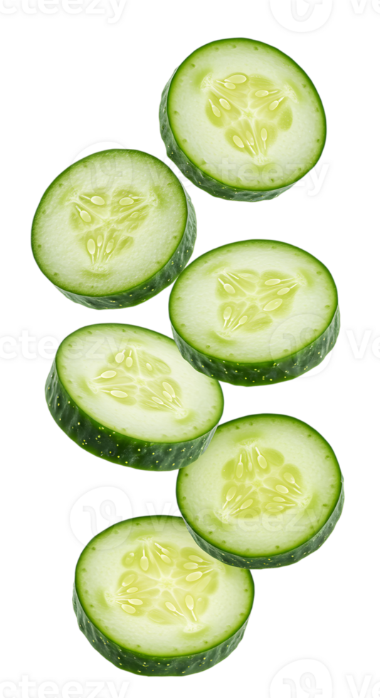 Fresh Cucumber Slices Floating on Transparent Background for Healthy Lifestyle png