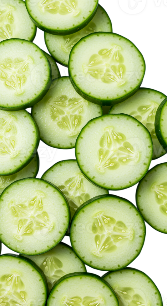 Fresh and vibrant cucumber slices on a transparent backdrop revealing textures png