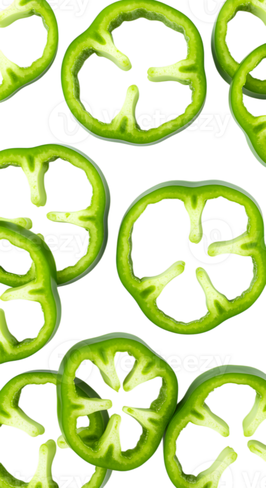 Vibrant green bell pepper slices arranged on a transparent background png