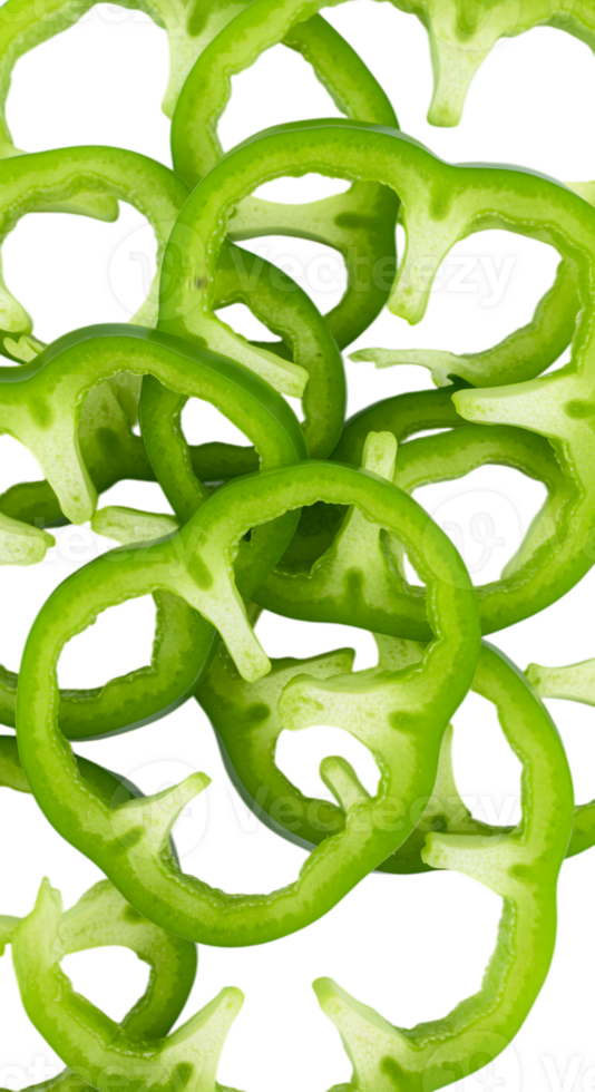 Vibrant green bell pepper slices stacked with a transparent background png