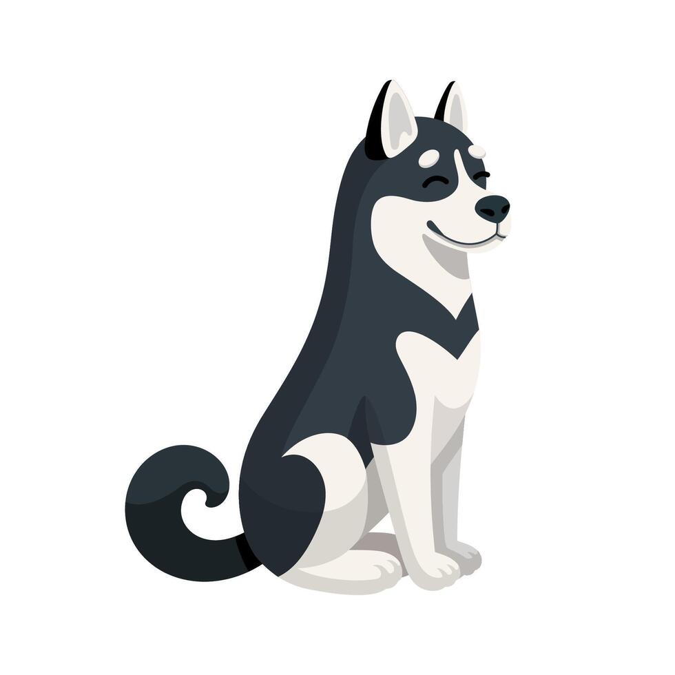 Alaskan Malamute dog Cartoon illustration. Happy Husky dog is sitting. Illustration. Traveling with pets concept. Flat design vector