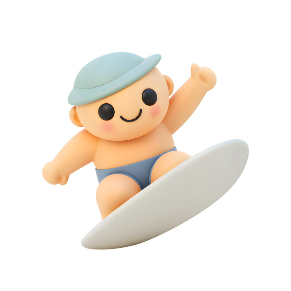 Cartoon Surfer Kid with Hat Riding Wave on Surfboard Illustration png