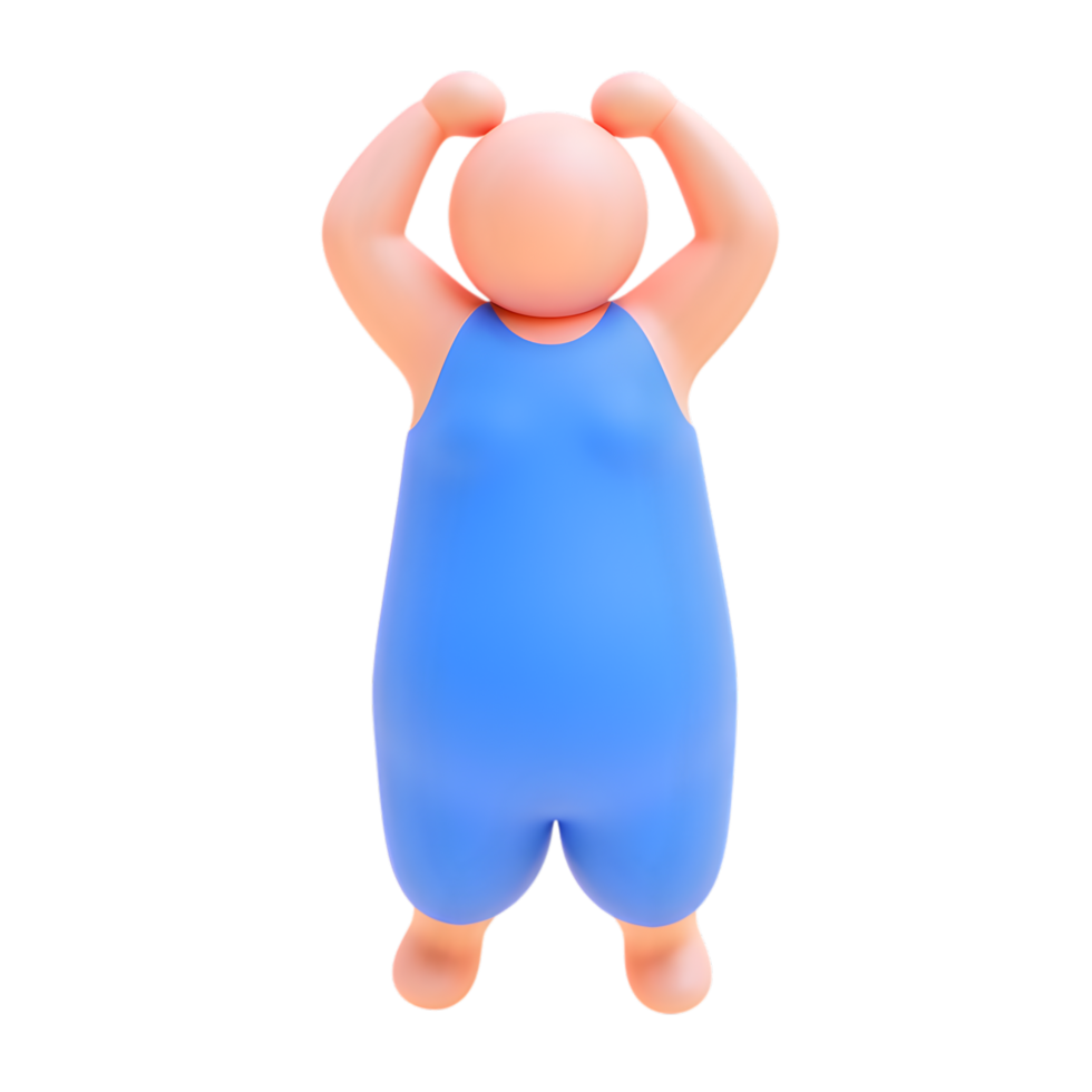 3D rendering of a plump character with hands up for animation and design png