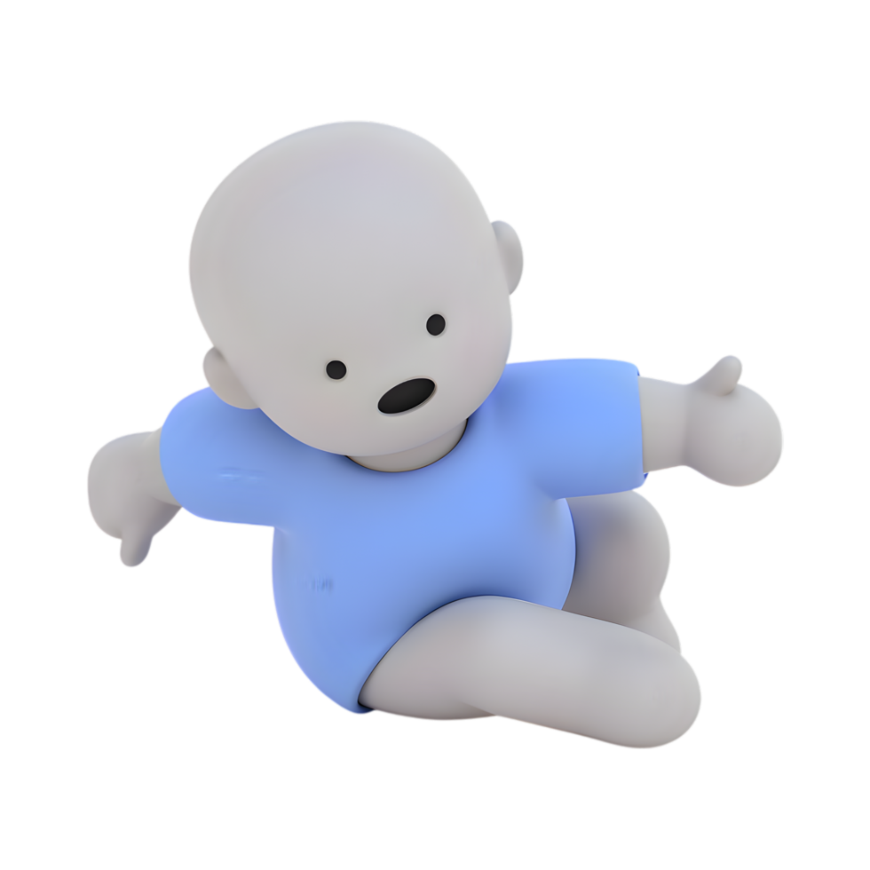 Adorable 3D Baby Character with Blue Outfit on Transparent Background png