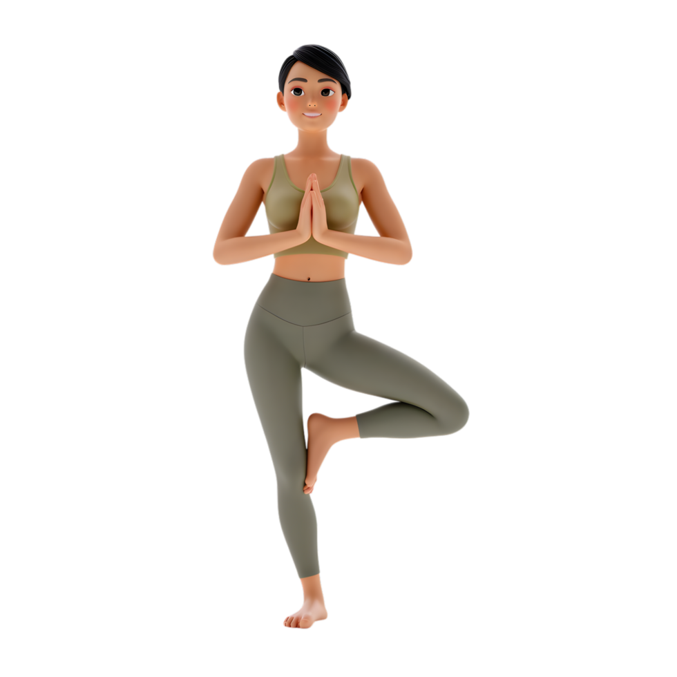3d Rendering of a Young Woman in Tree Pose with Transparent Background png
