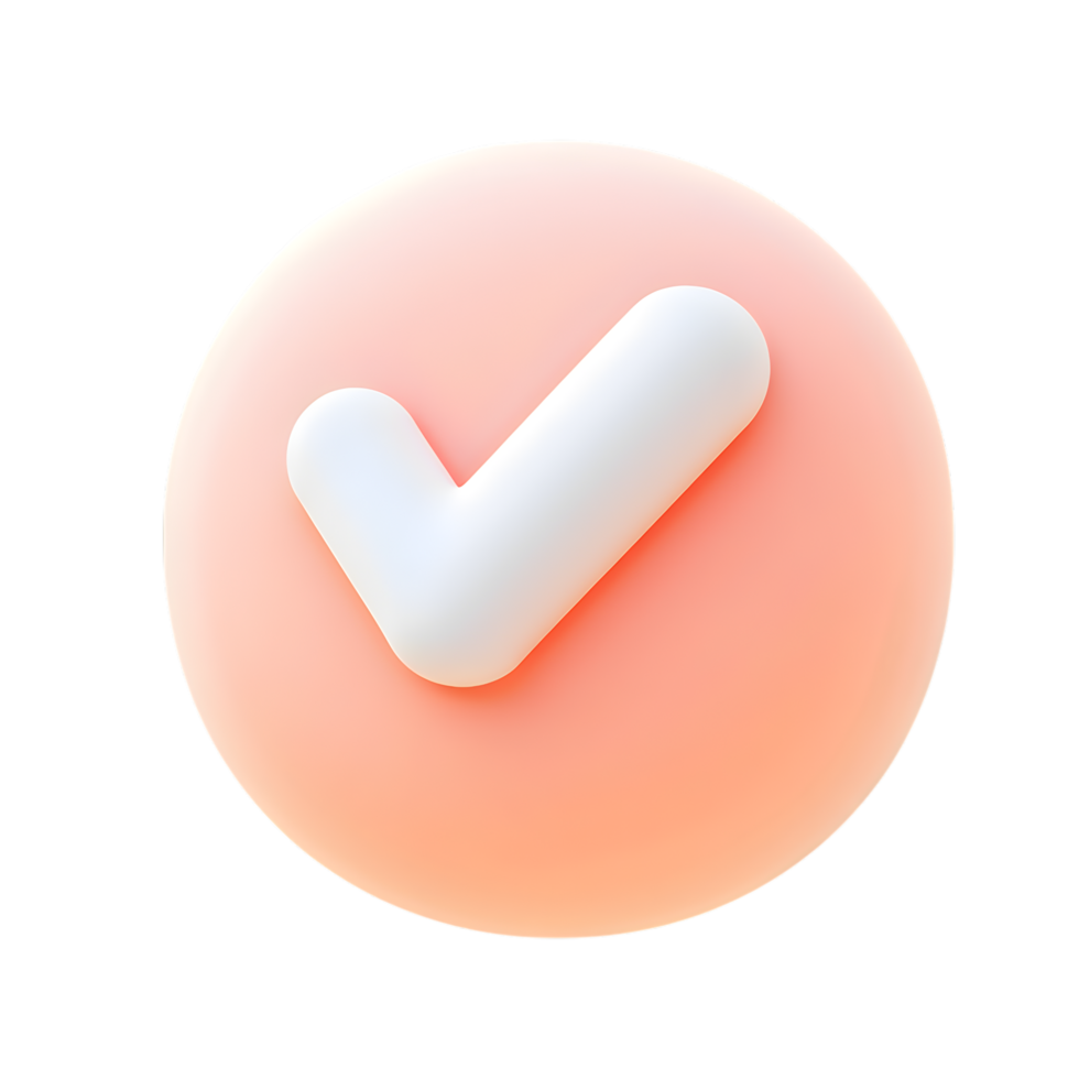 3D rendering of a check mark inside a circle, symbol of completion, design, transparent background png