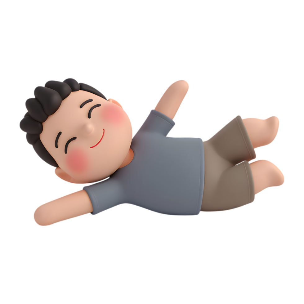 Cheerful Cartoon Boy Lying on His Back with Eyes Closed in Relaxation png