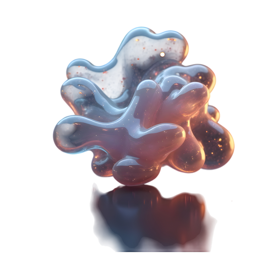 Abstract Liquid Blob with Glittering Particles and Reflection on Black png