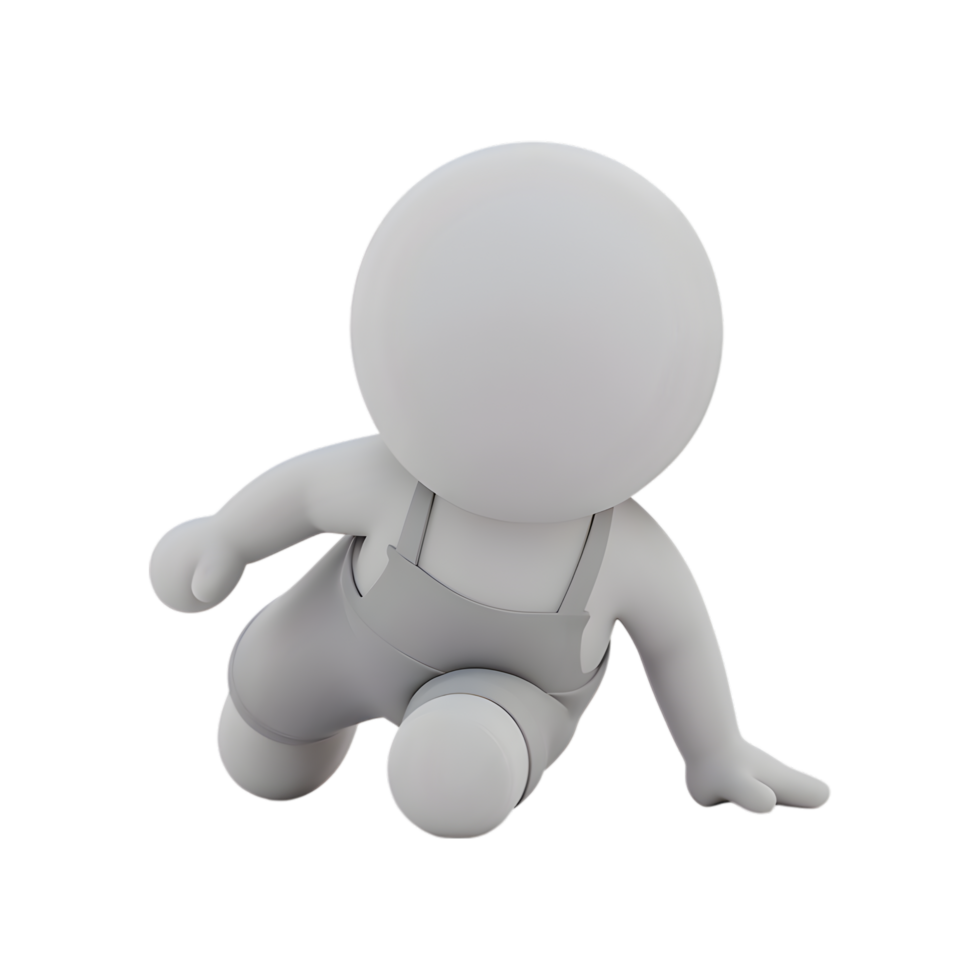 3D Character in Overalls on the Ground with Transparent Background png