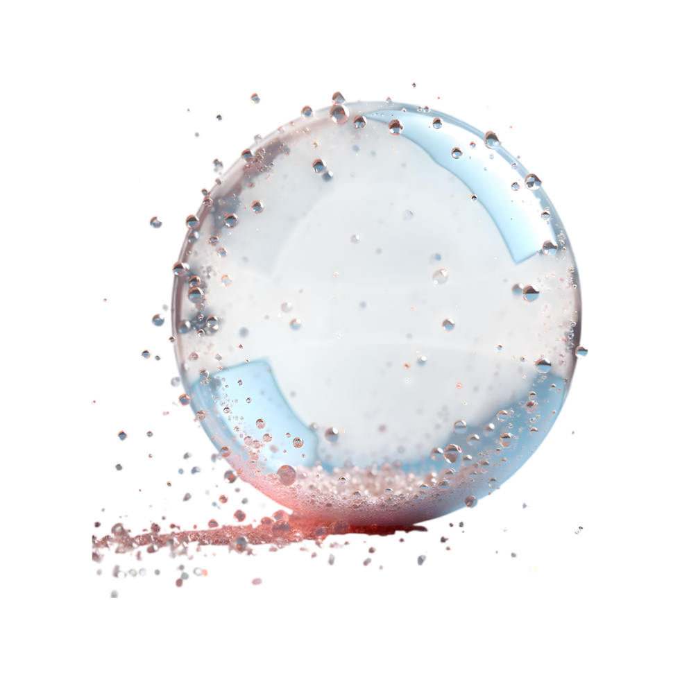Abstract sphere with droplets and particles against transparent background png