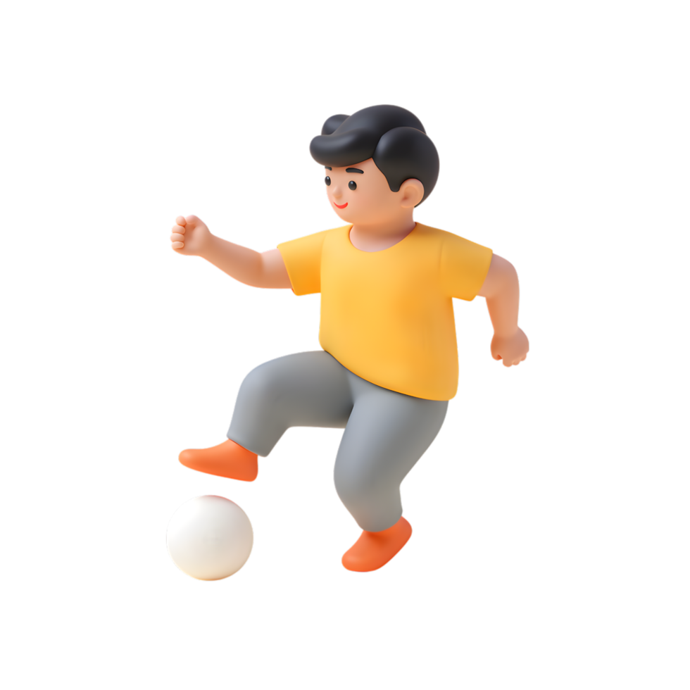 3D Rendering of a Boy Playing Soccer with a Transparent Background, Engaging in a Fun Activity, Sporty and Isolated png