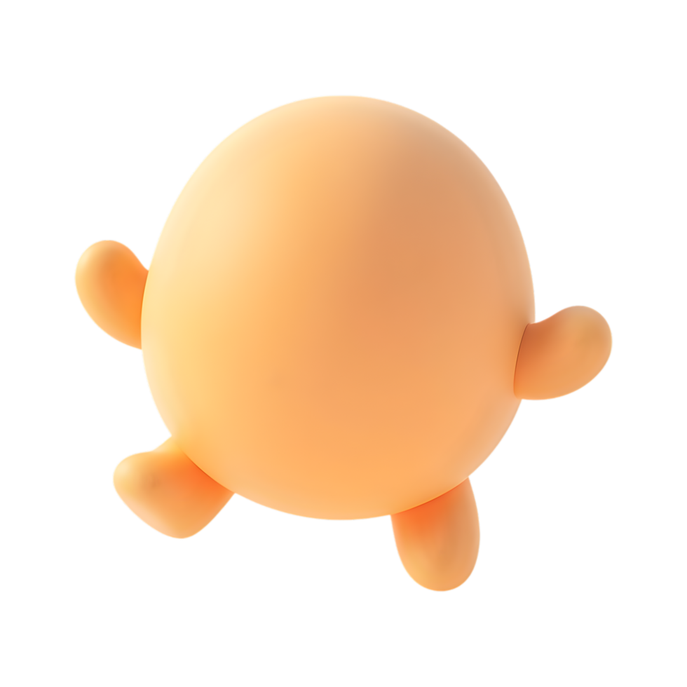 Abstract 3D orange creature character with short limbs floating happily png