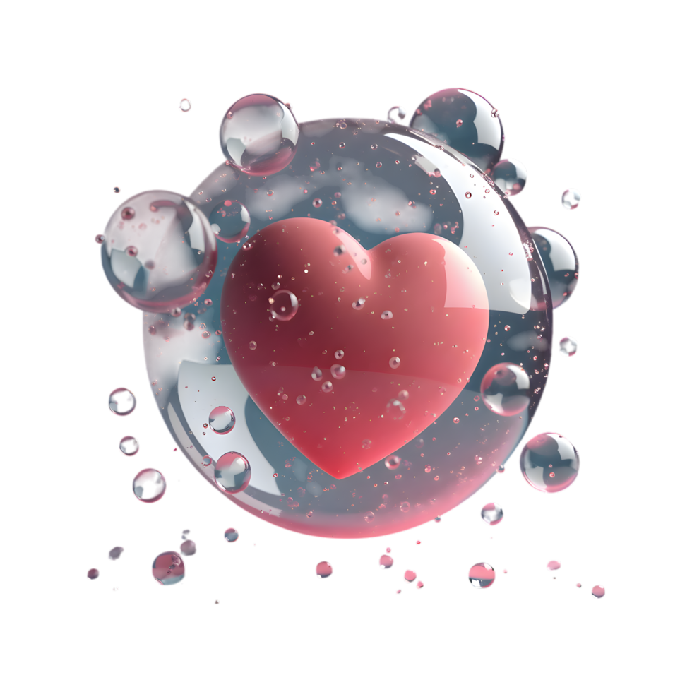 Fragile Love, A Heart Encased in Bubbles, Symbolizing Vulnerability and Protection png