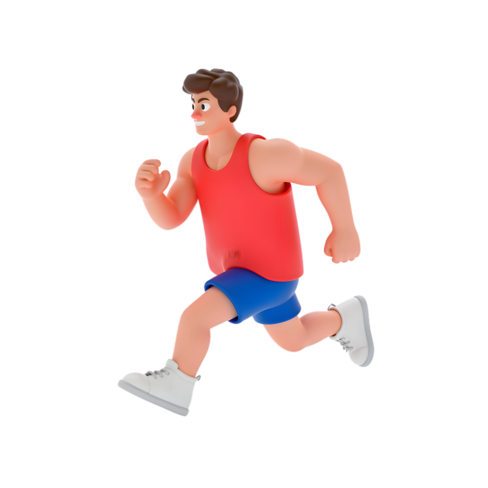 Energetic 3D Cartoon Man Running with Determination, Perfect for Fitness and Sports Related Projects, Transparent Background png