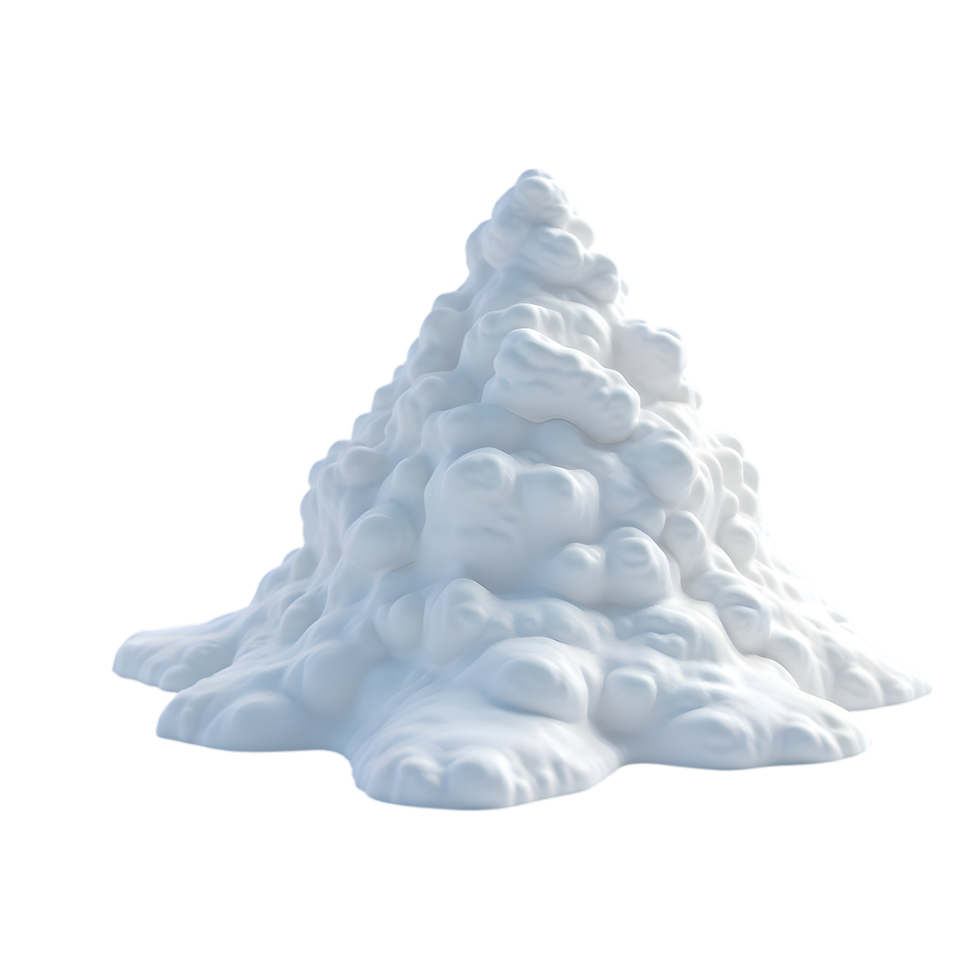 Stylized rendering of a snowy hill on a transparent background, isolated png