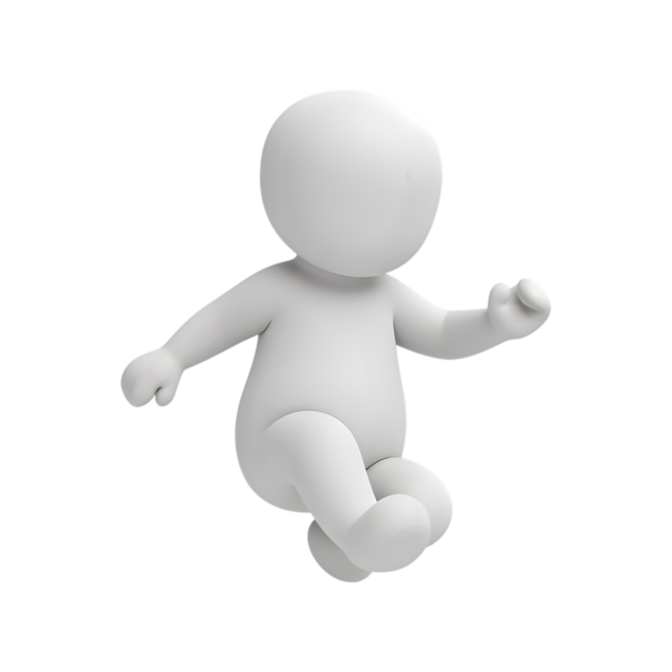 Isolated white 3D figure sitting down relaxed on a transparent background png
