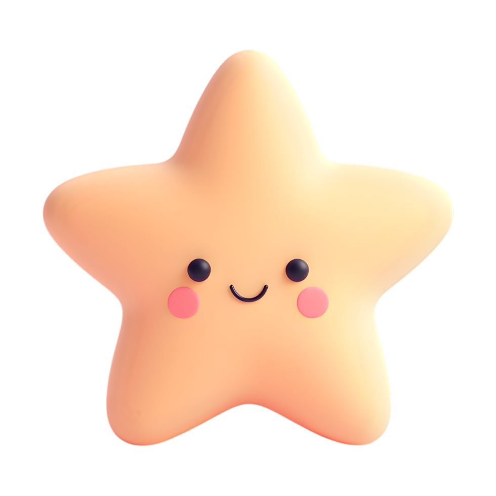 Cute Star Character with Smiling Face and Rosy Cheeks on Transparent Background png