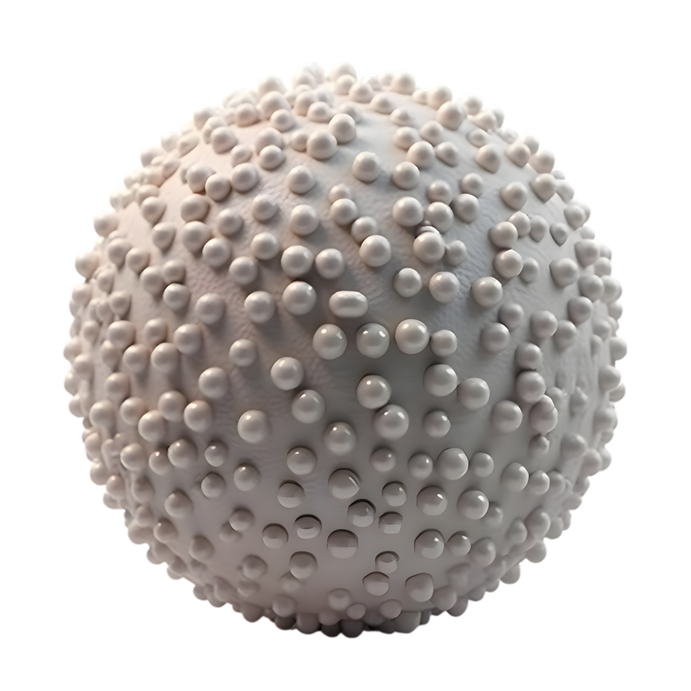 Textured sphere with pearly dots scattering light in transparent background png