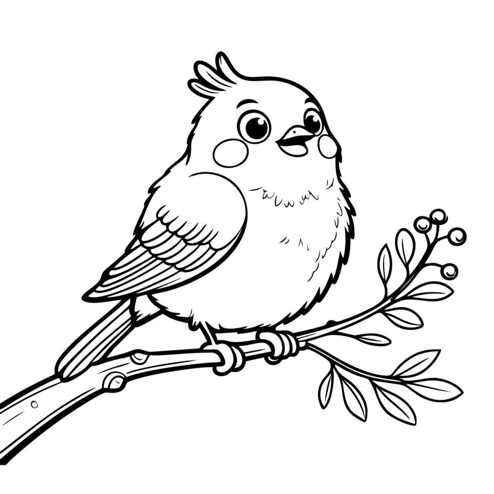Cute Bird on a Branch Coloring Page for Children vector