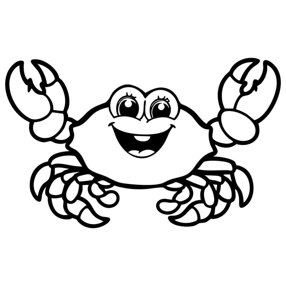 Cute Smiling Cartoon Crab with Big Eyes and Claws vector