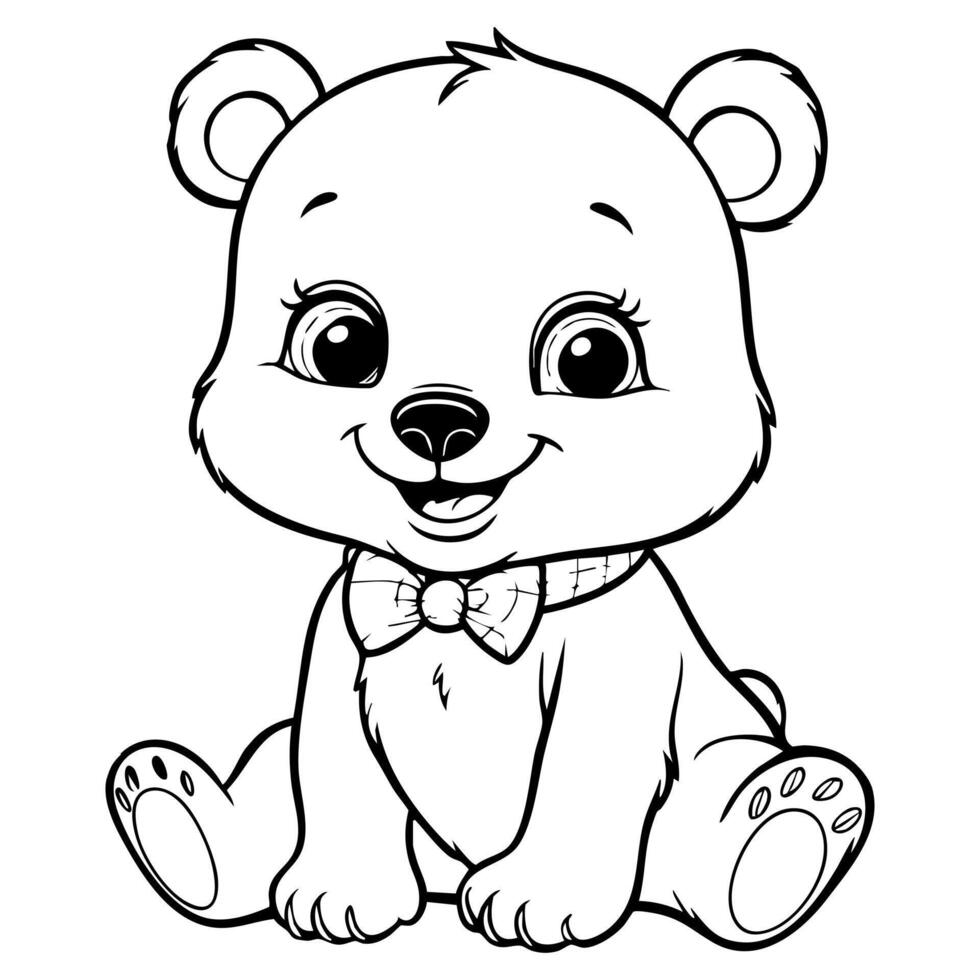 Cute Baby Bear Sitting with Bow Tie and Happy Face vector