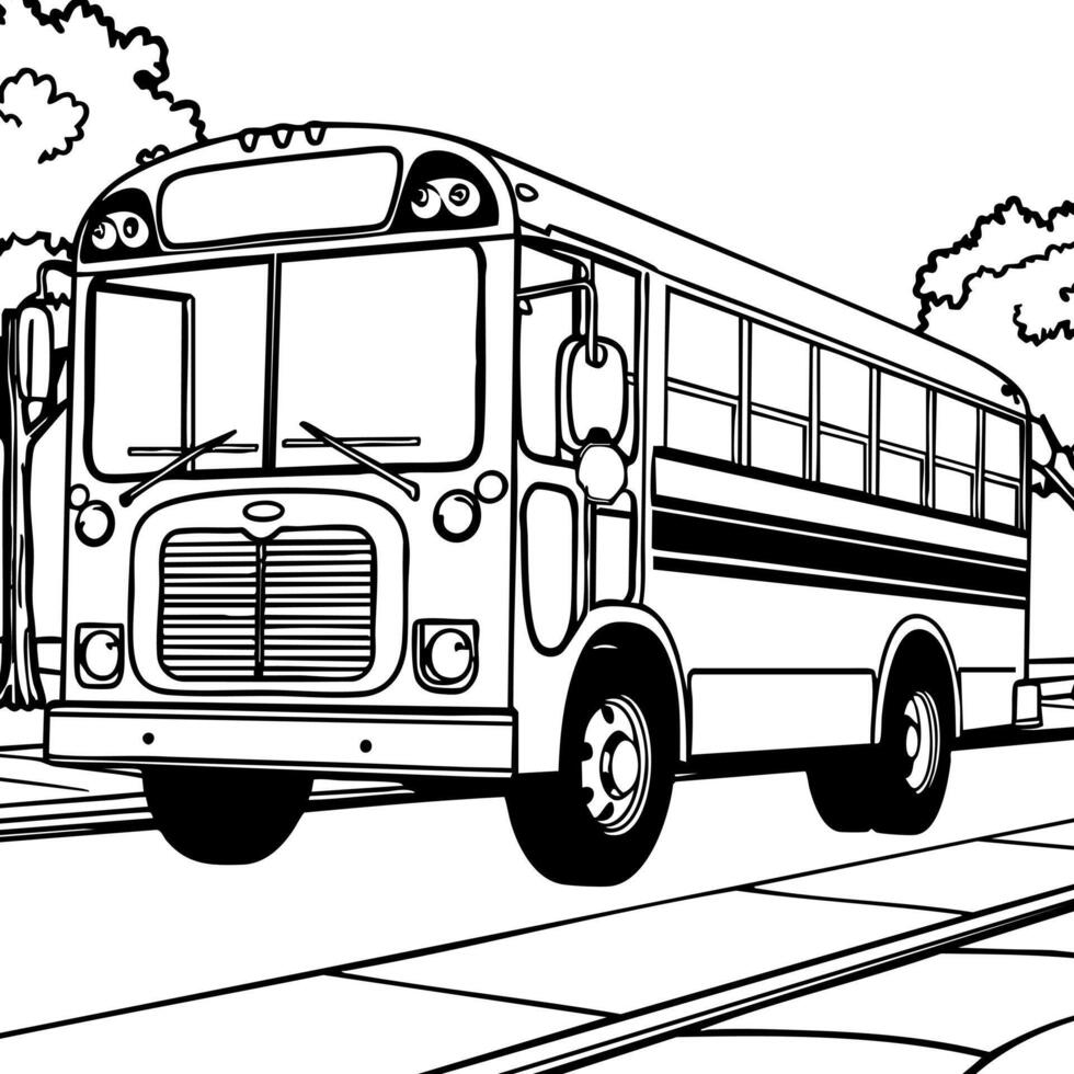 School Bus on the Street Coloring Page for Kids vector