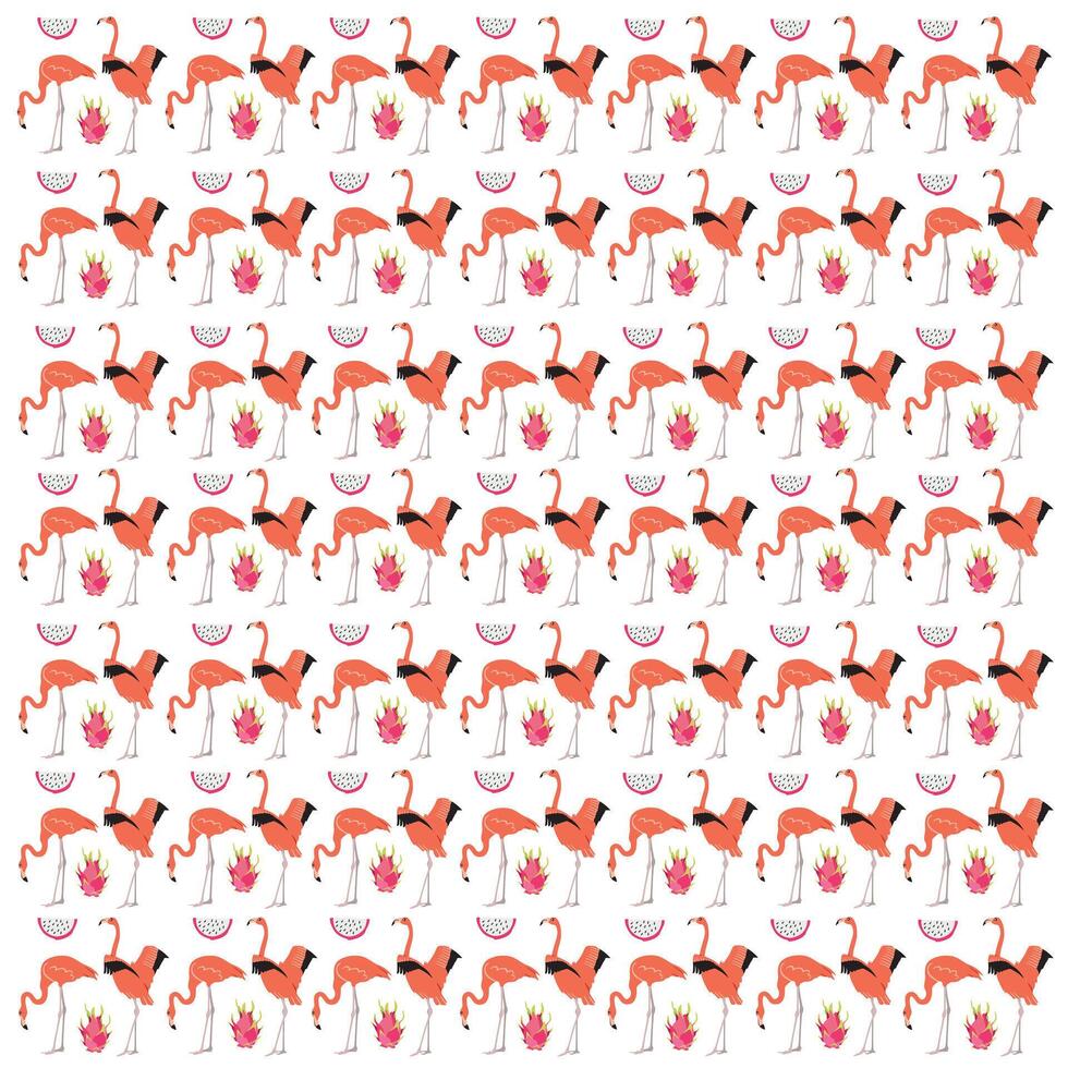 flamingo and dragon fruit as a pattern background vector