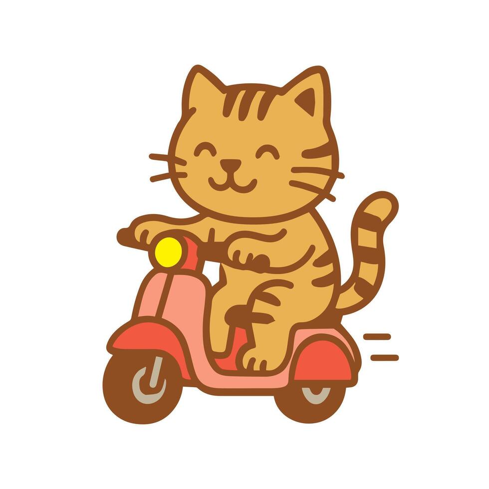 Happy Cartoon Cat on a Pink Scooter vector
