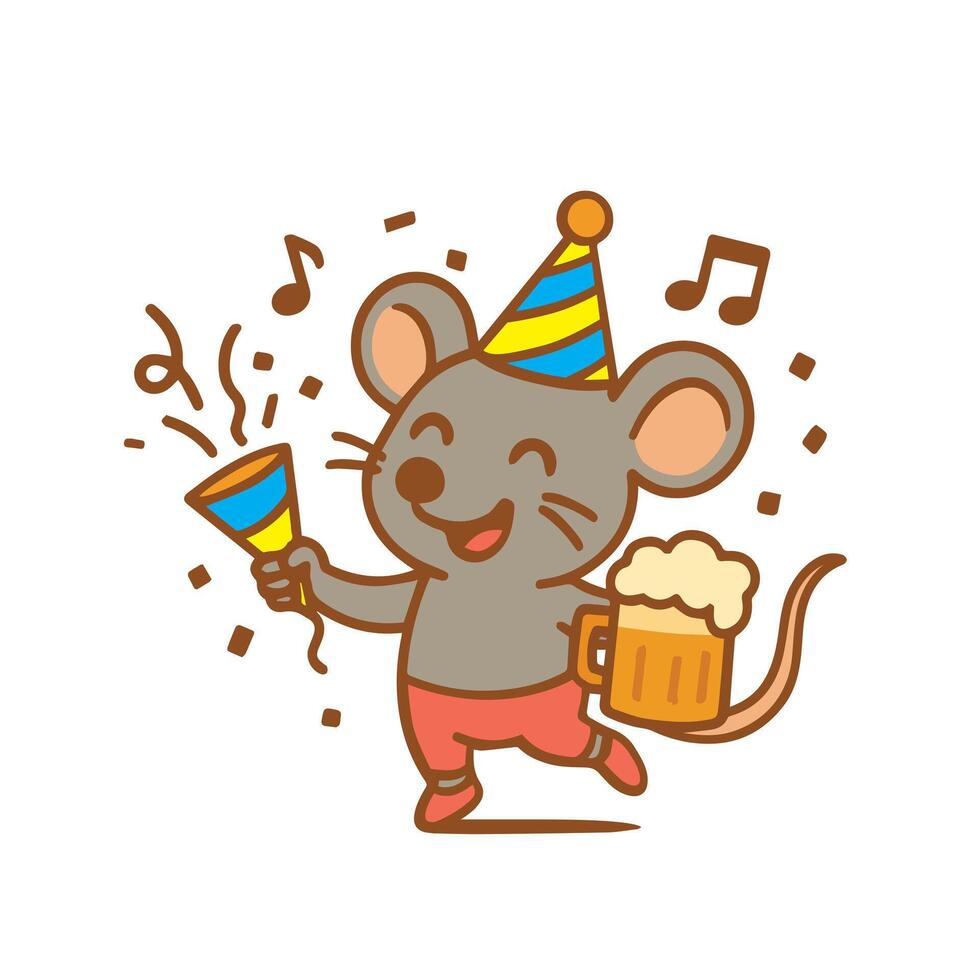 Happy Cartoon Mouse Partying With Confetti vector