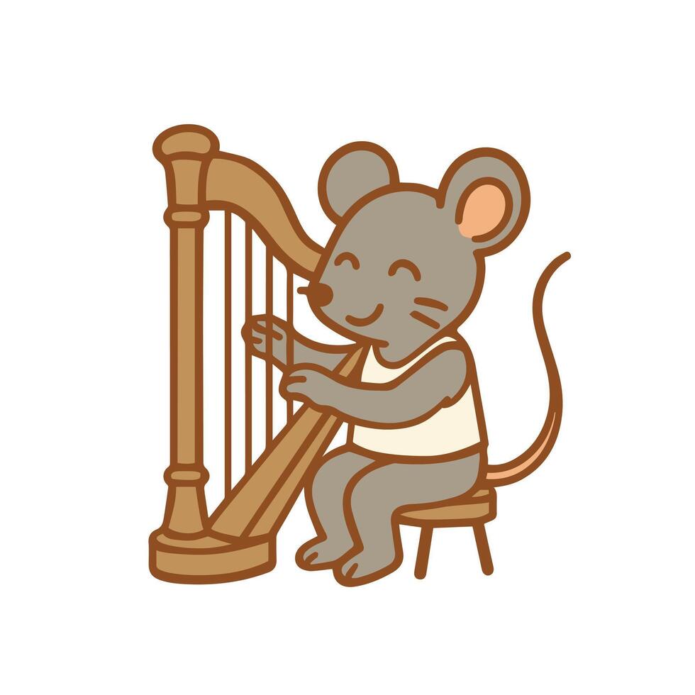 A cute mouse playing the harp vector