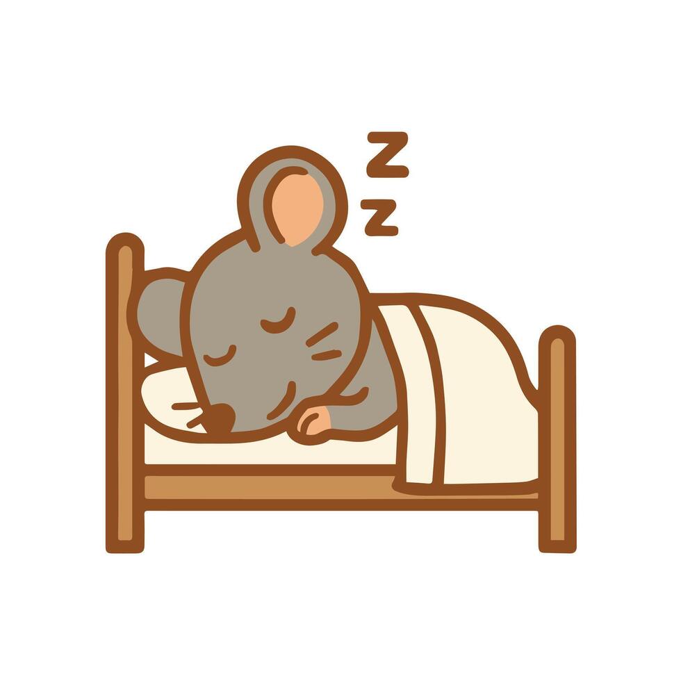 Cute cartoon mouse sleeping peacefully in bed vector