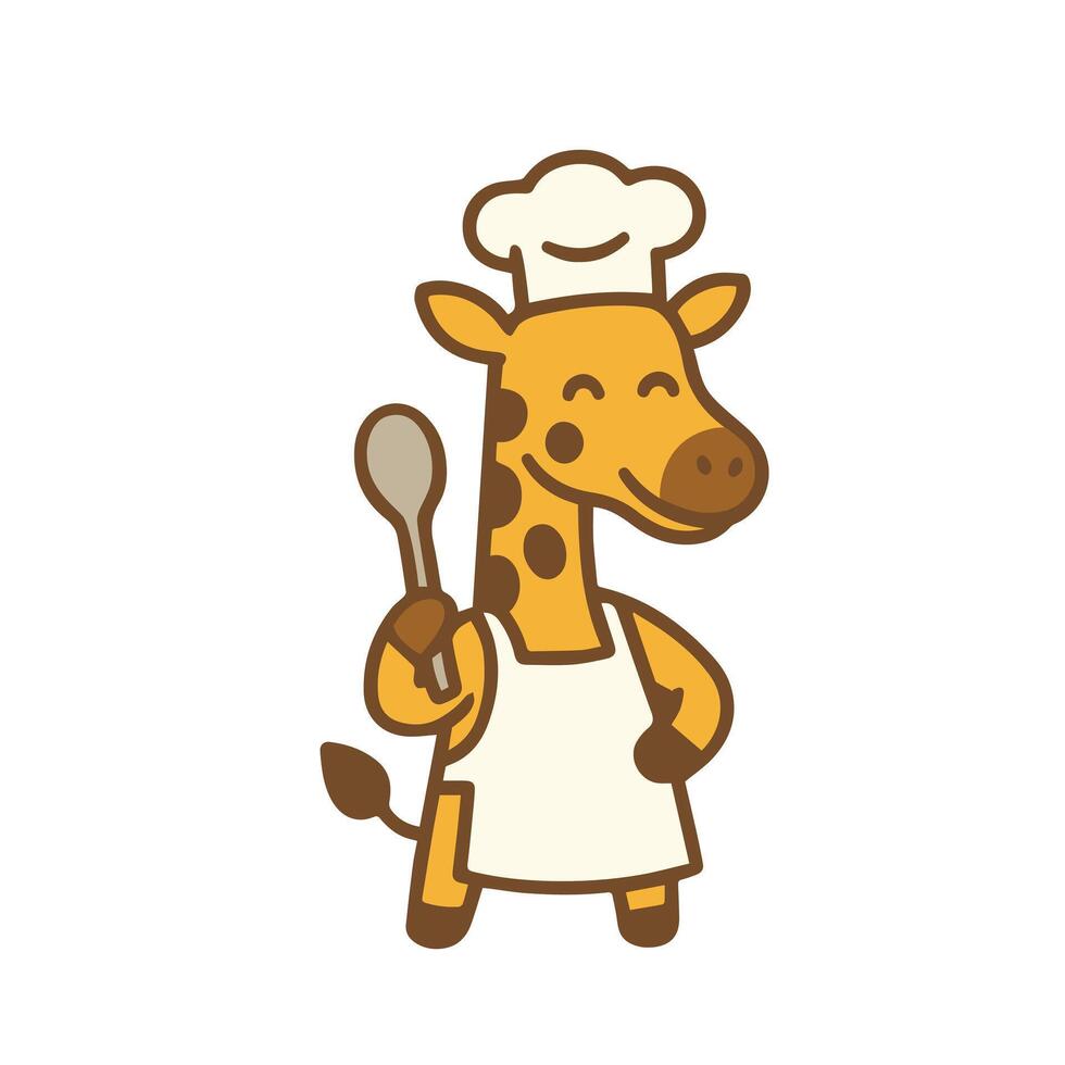 A cheerful giraffe chef with a spoon and apron vector