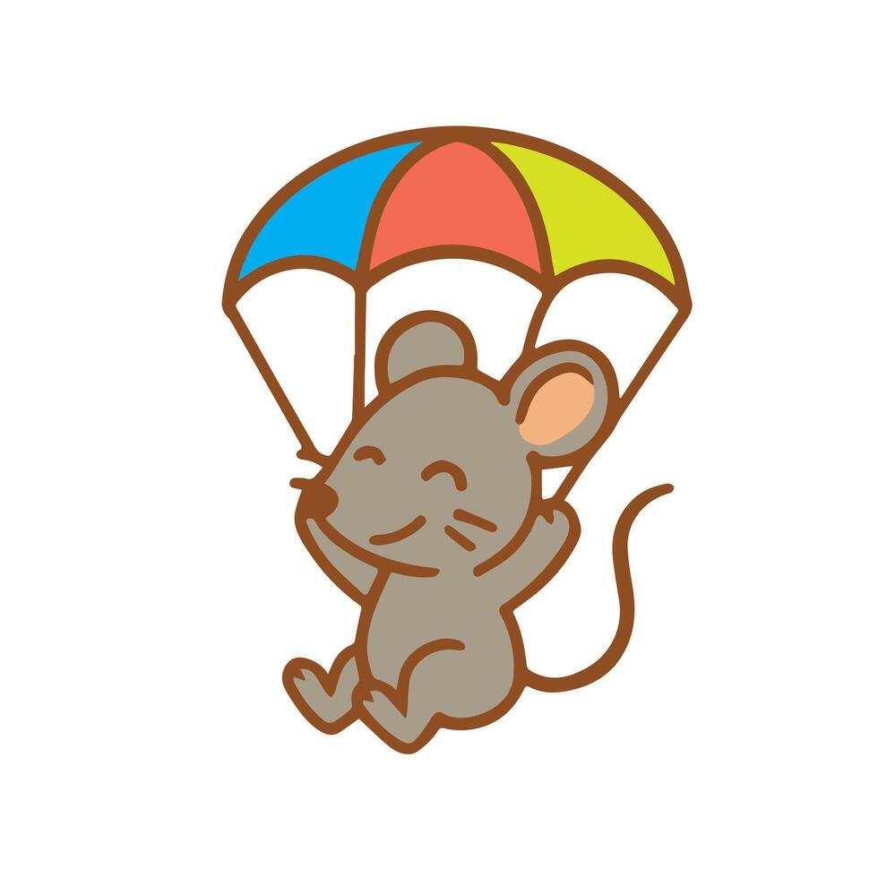 A cute mouse enjoying skydiving with a colorful parachute vector