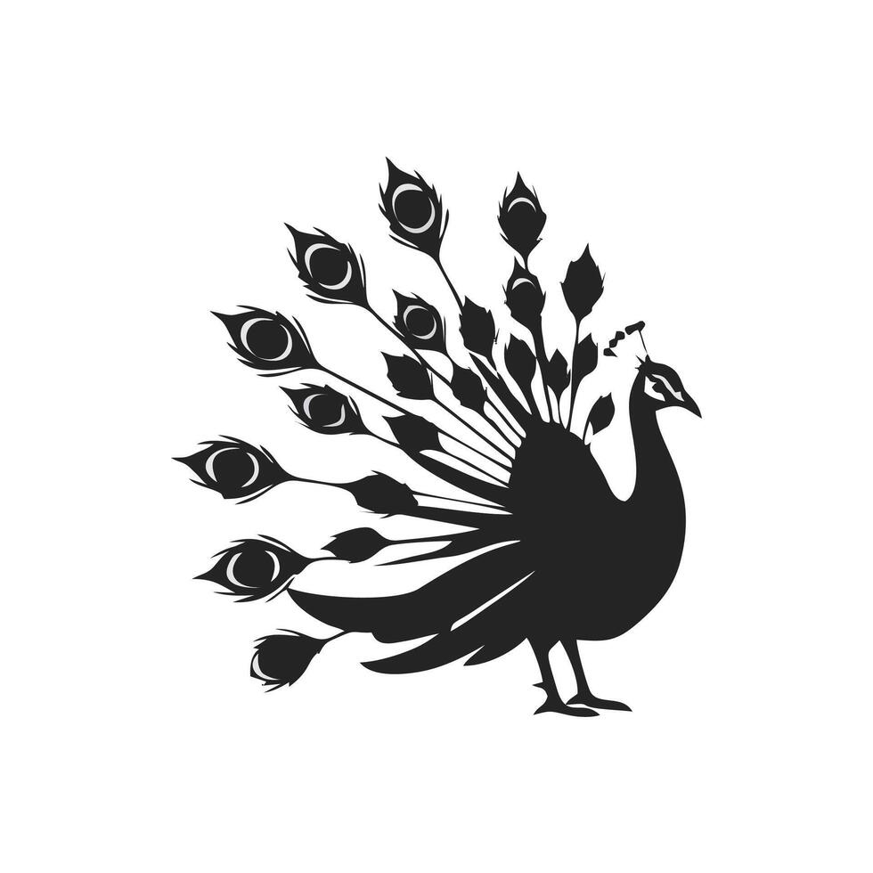 A black and white silhouette of a peacock vector