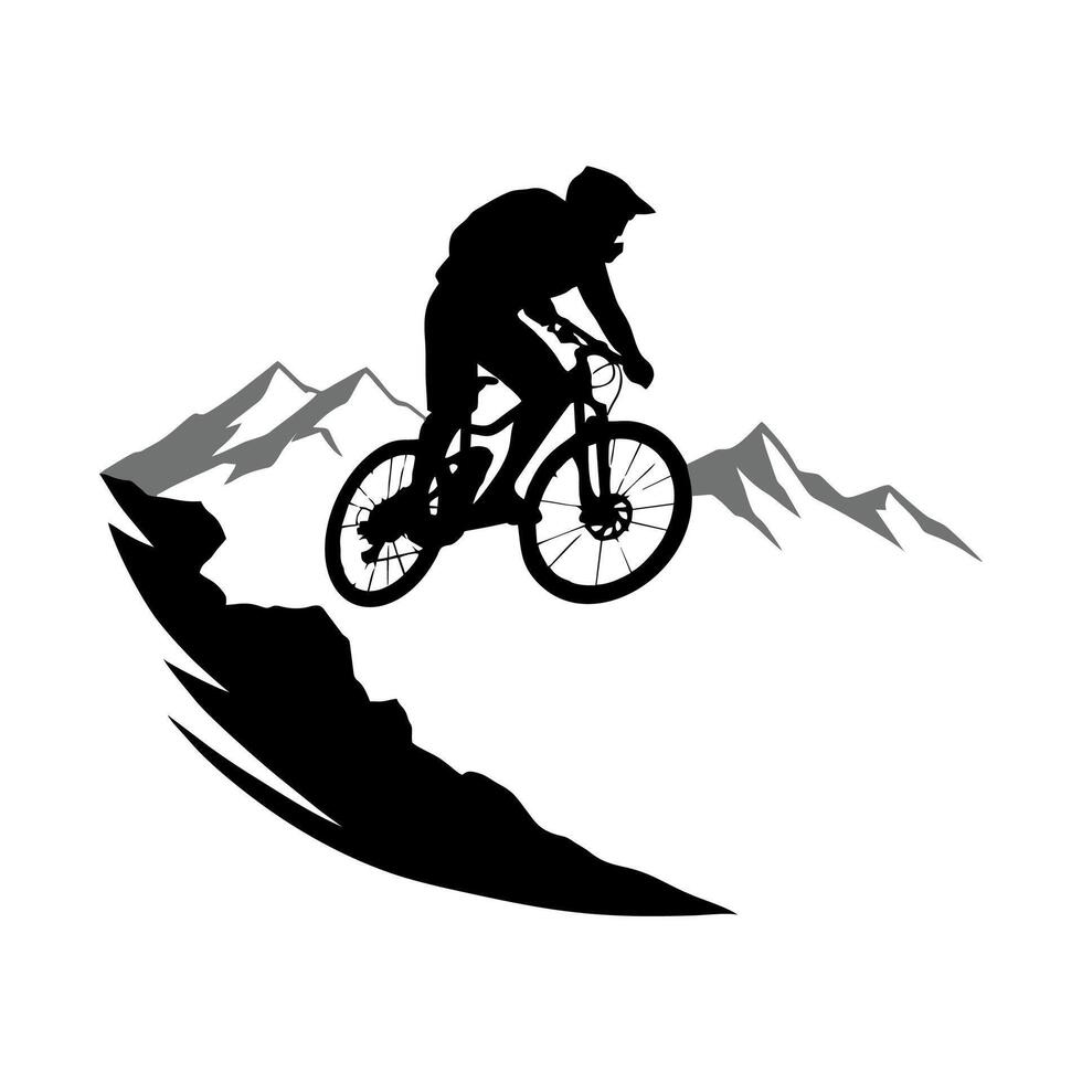 Mountain bike rider on a mountain trail vector