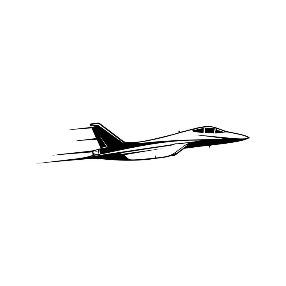 A black and white drawing of a fighter jet vector