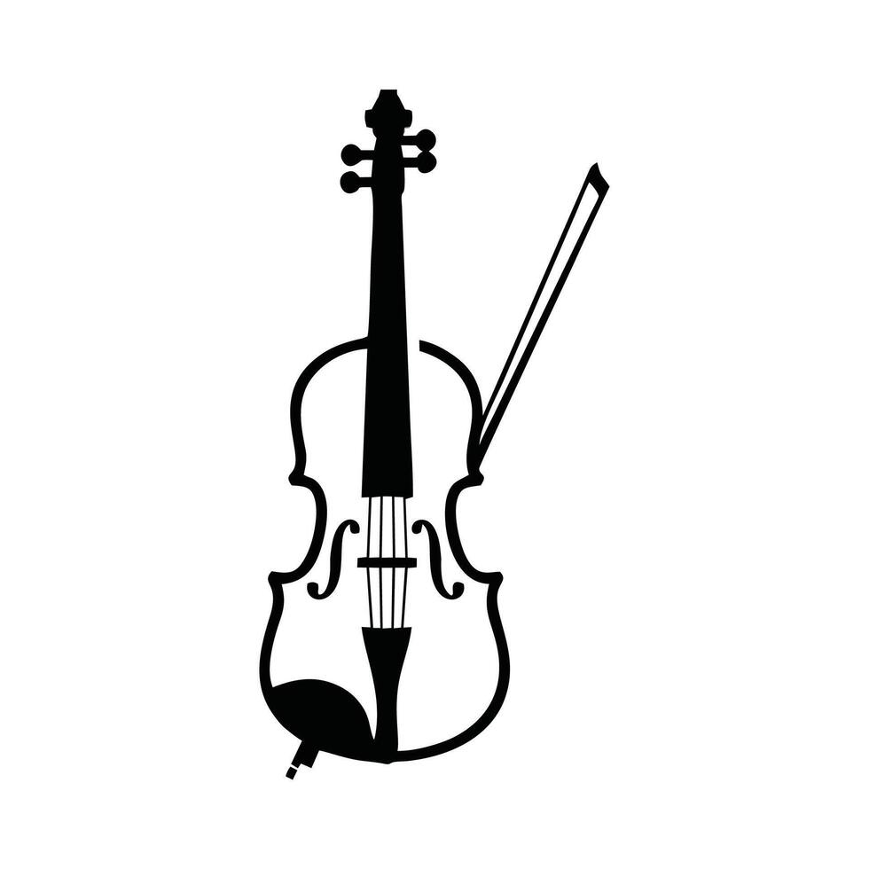 A black and white illustration of a violin vector