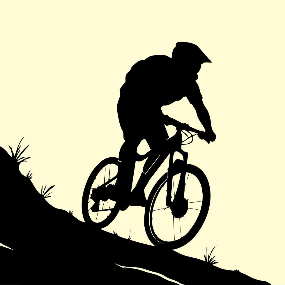Silhouette of a mountain biker on a hill vector