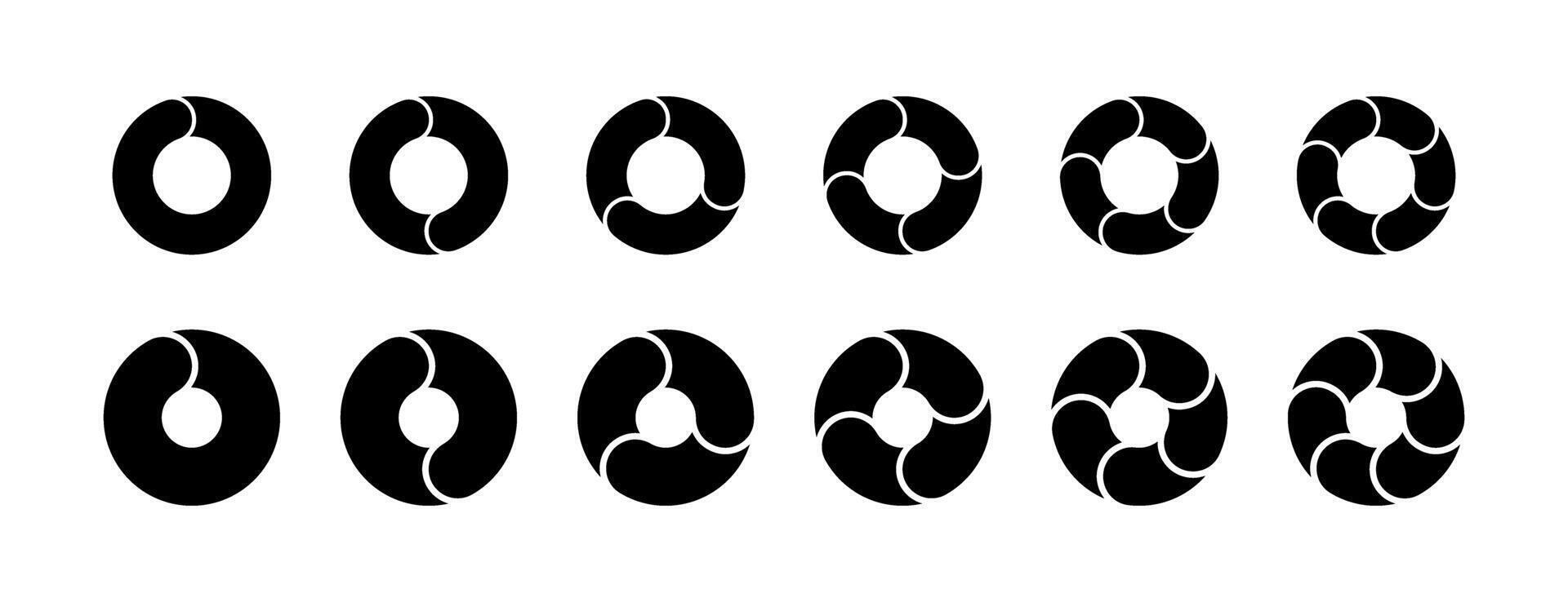 Circular diagram by sections. Circular infographics divided into steps or levels. Collection isolated on white background. vector