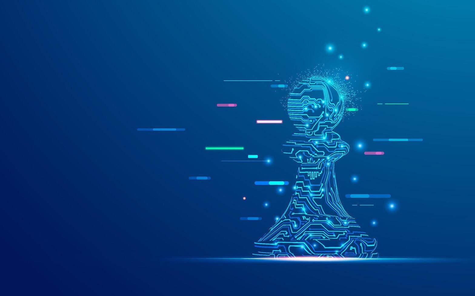 concept of business technology metaphor, graphic of piece of chess pawn with futuristic element vector