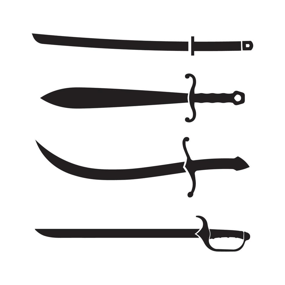 Sword set and icon Blade Icon with Minimalist Sharp vector