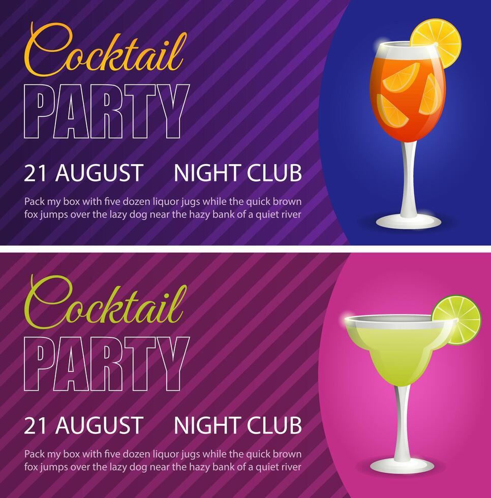 Set of templates of horizontal flyers, invitations to cocktail party. vector
